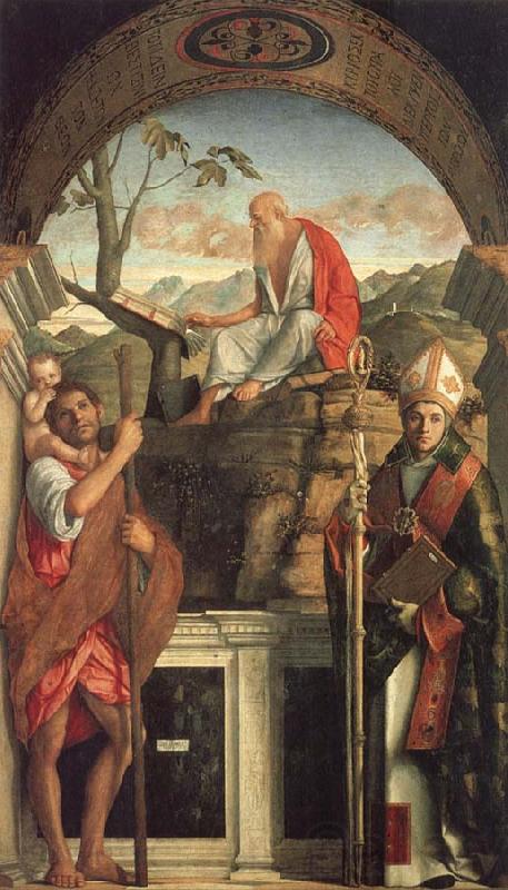 Gentile Bellini Saints Christopher,Jerome,and Louis Spain oil painting art